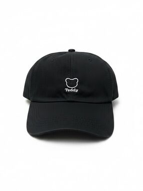TEDDY BEAR Black Embroidered Cotton Baseball Cap